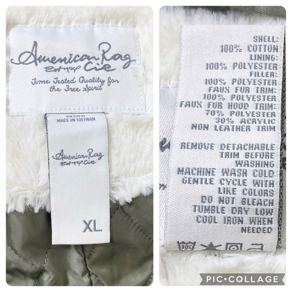 American Rag Utility Jacket Coat Green Zip Up Hooded Insulated Faux Fur Hood XL - Picture 11 of 11